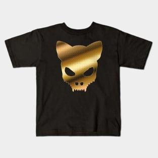 Devil Cat-Skull In Faux Gold Halftones Kids T-Shirt